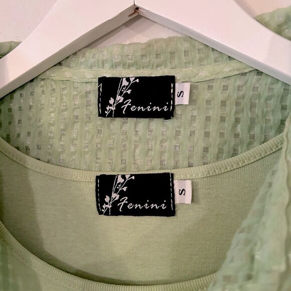Fenini Women's Size Small Green Cotton Tank and Long Sleeve Button up Top Set - Picture 9 of 15
